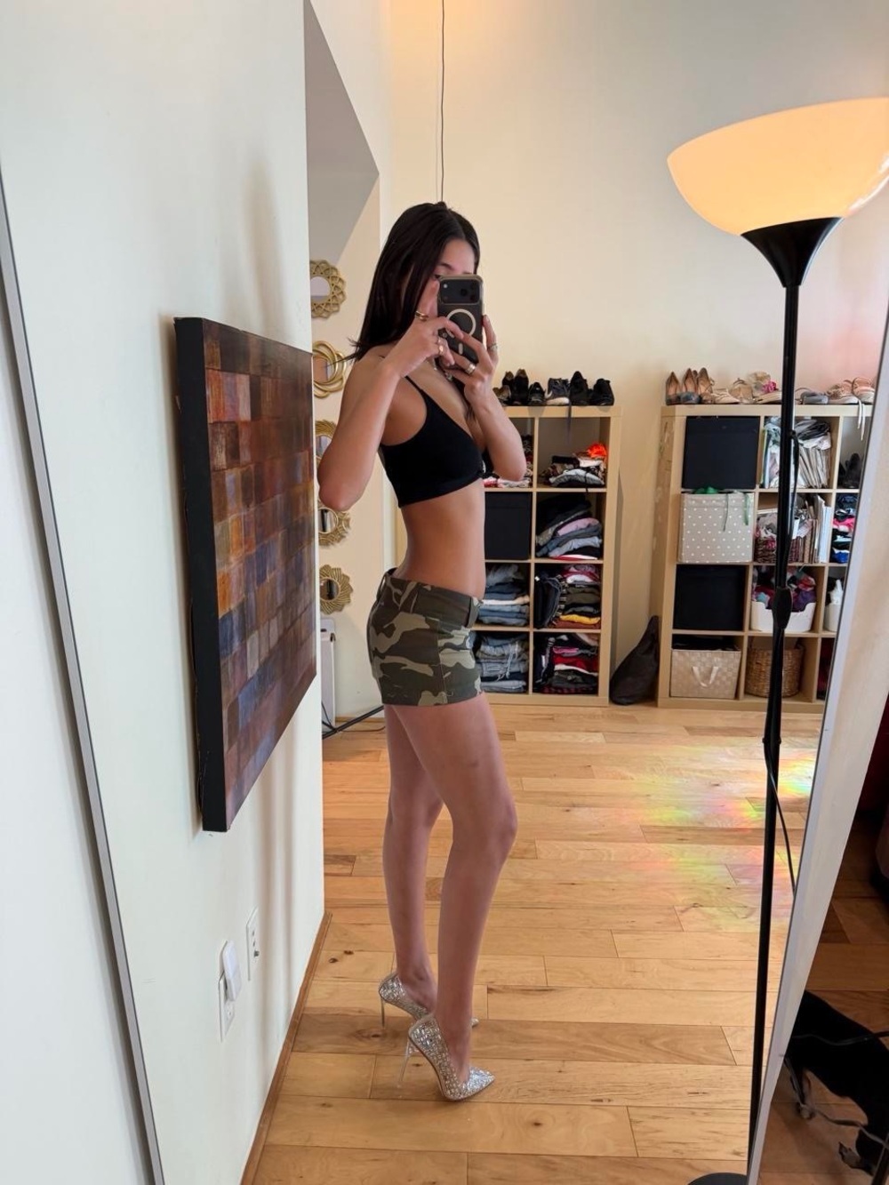 Women’s Camo mini Shorts in Olive Green - Picture 4 of 8